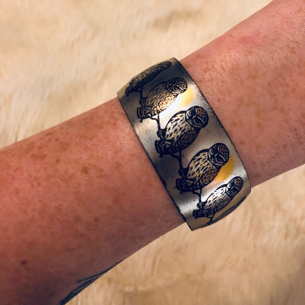 Vintage Reed & Barton Damascene Owl Cuff